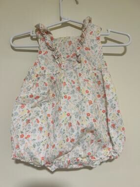 Janie & Jack Travel Light Cotton Floral Bubble Ditsy Romper Size 6-12 Months